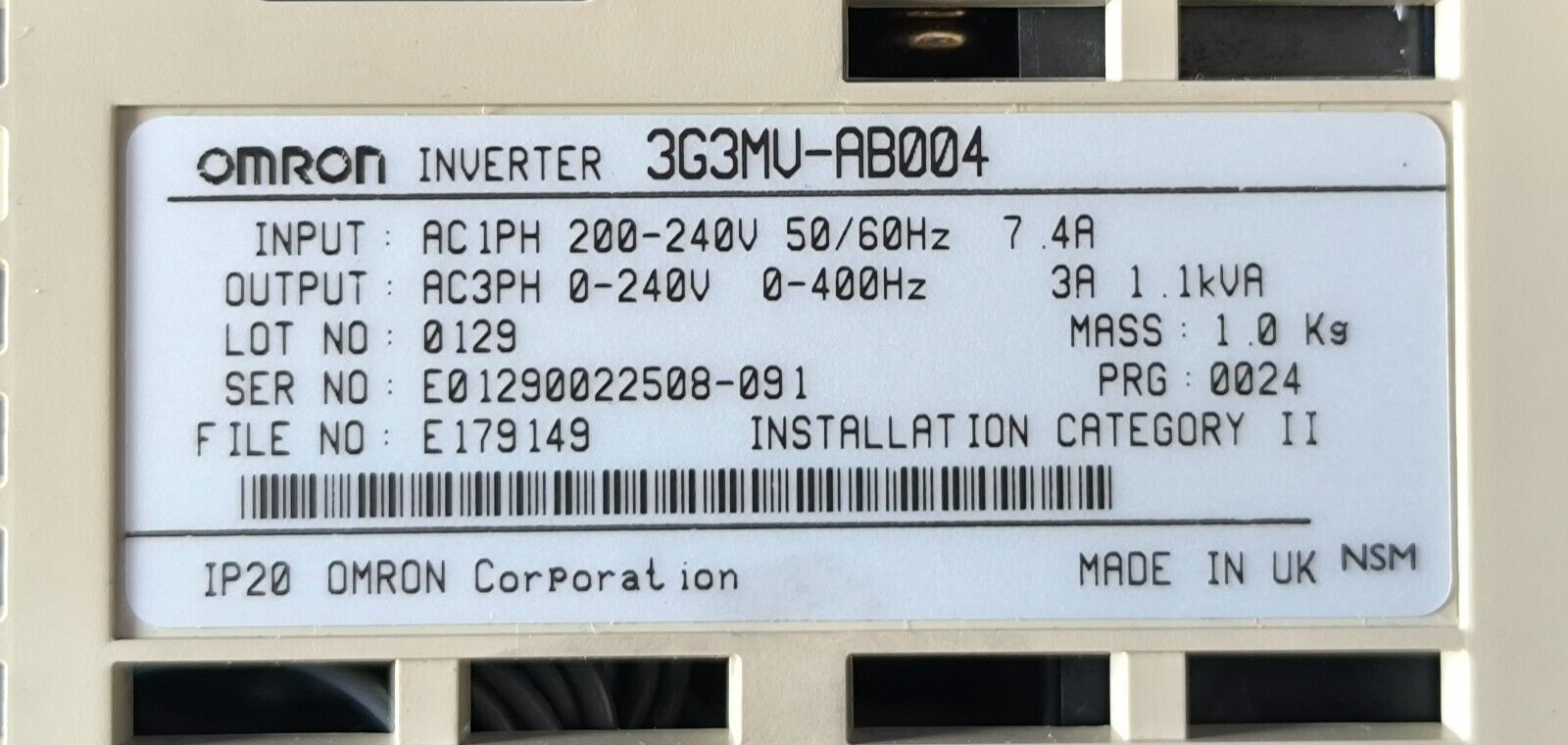 OMRON INVERTER 3G3MV-AB004 0,55kW + RASMI 3G3MV PFI 1010-E - Imagen 5