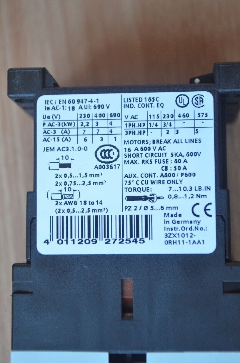 CONTACTOR SIEMENS 3 kW BOBINA 24 VDC. + 1 NO 3RT1015-1BB41 + CONTACTOS AUX. - Imagen 7